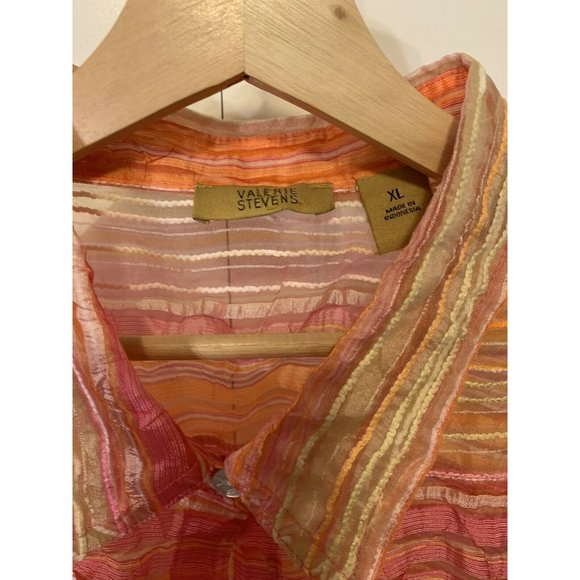 Valerie Stevens Separates Woman Striped Sheer Jacket Top‎ Women Sz XL Orange - Picture 2 of 8